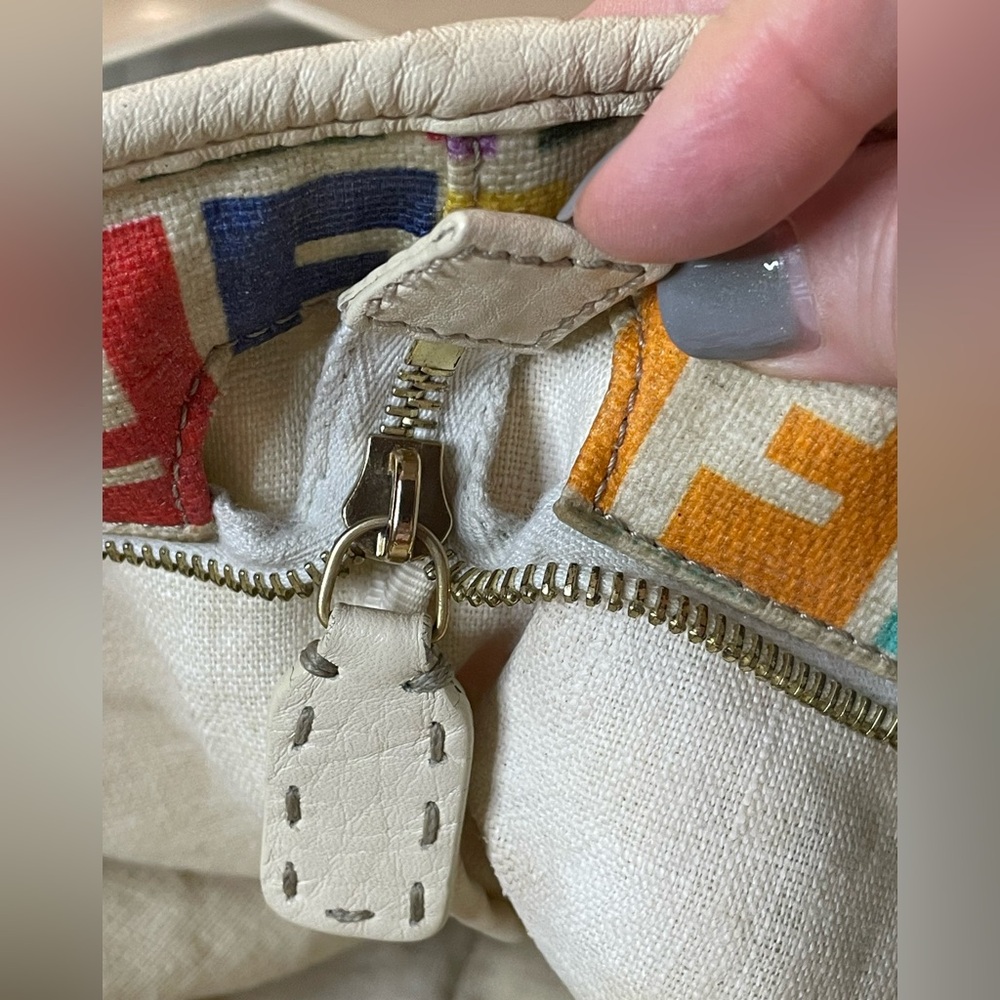 *WITH COA* Multicolor Fendi Spalmati Roll Tote Bag On Ivory Canvas And Leather - Picture 8 of 16